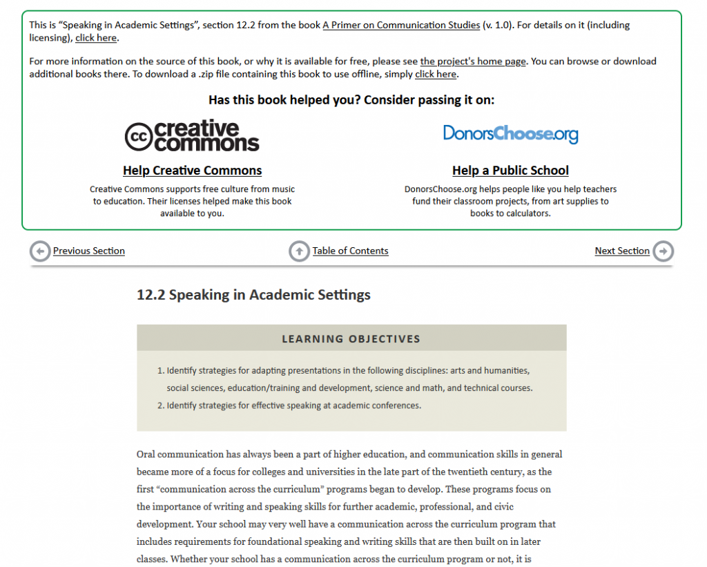 Speaking in Academic Settings